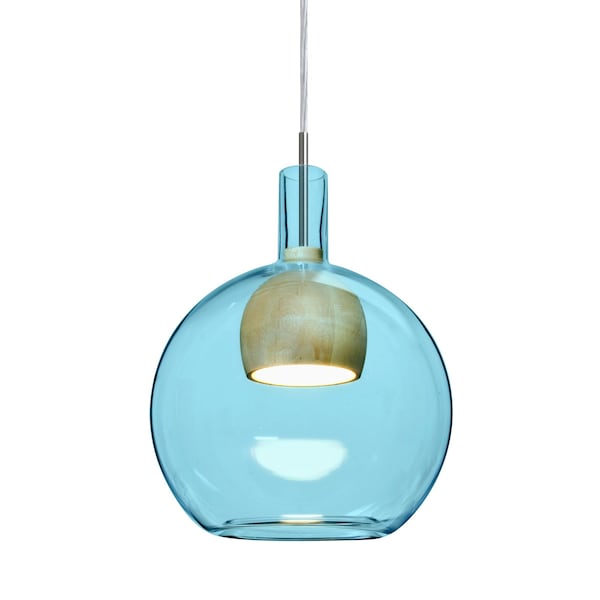 Besa Lighting Benji Cord Pendant, Blue/Natural, Satin Nickel Finish, 1x9W LED 1JT-BENJIBLNA-LED-SN - main